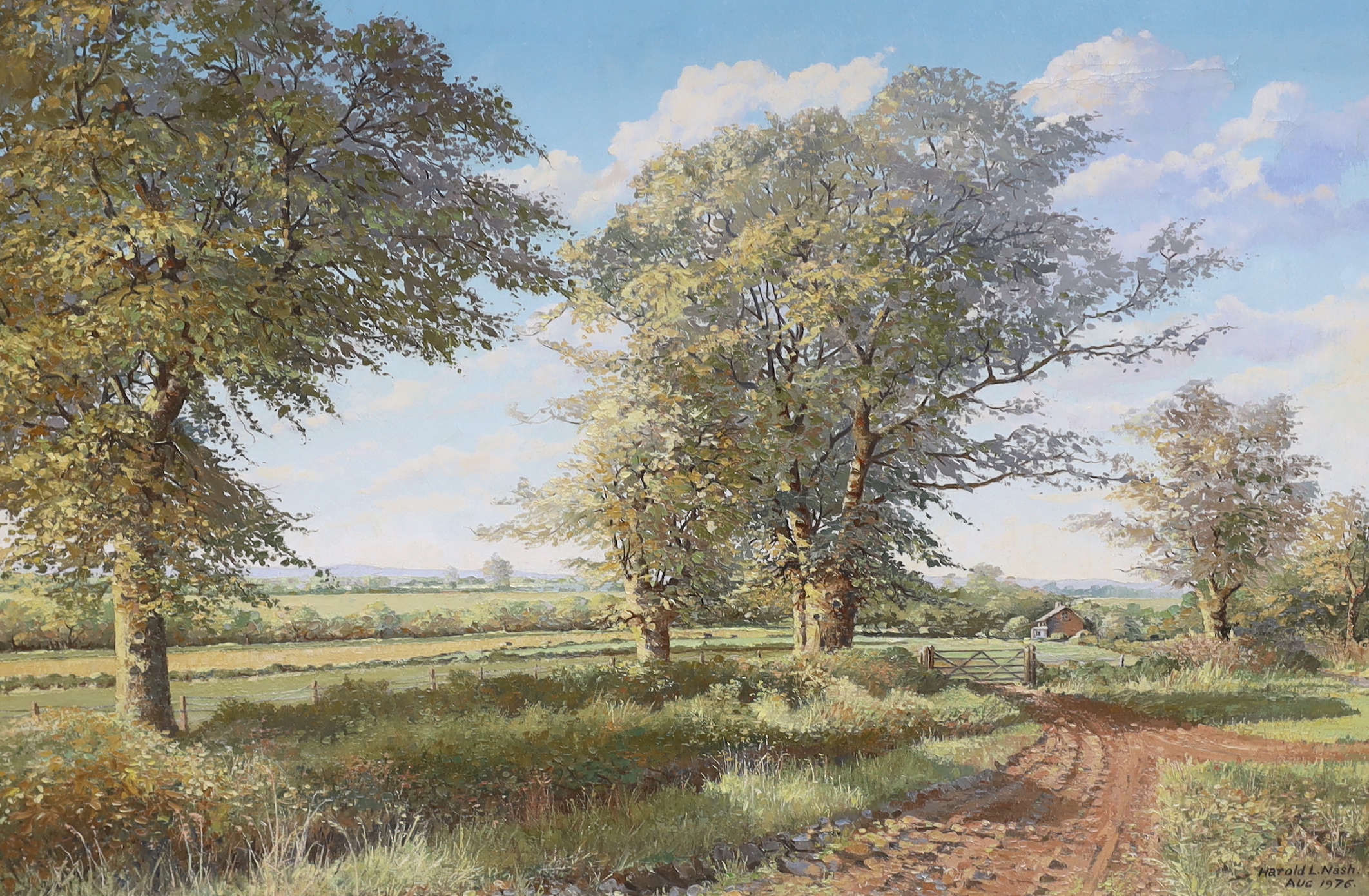 Harold Nash (20th. C), oil on canvas, Rural landscape with trees, signed and dated August 1976, 49 x 75cm